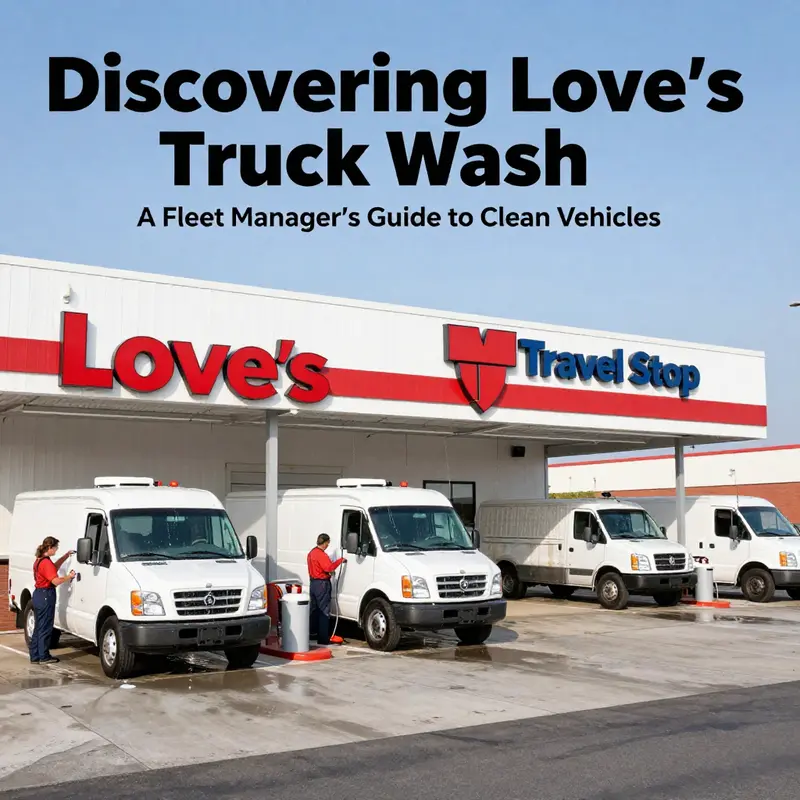 A view of a Love’s Travel Stop featuring active truck wash services.