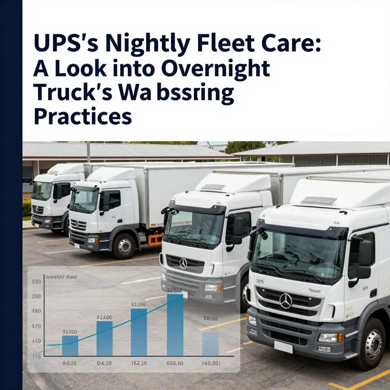 A UPS truck undergoes washing at night, highlighting the automated system in action for routine maintenance.