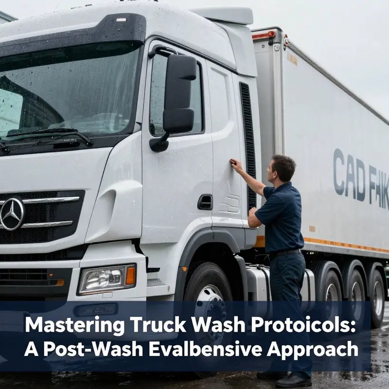 A semi-truck checks for compatibility signs at a car wash facility.