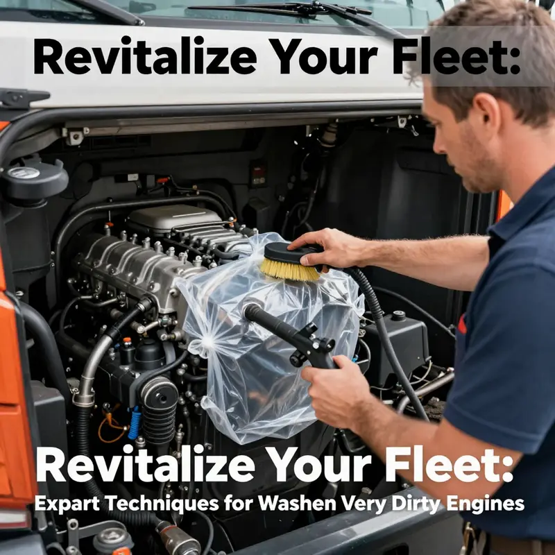 Fleet manager takes precautions while preparing a truck engine for an extensive wash.