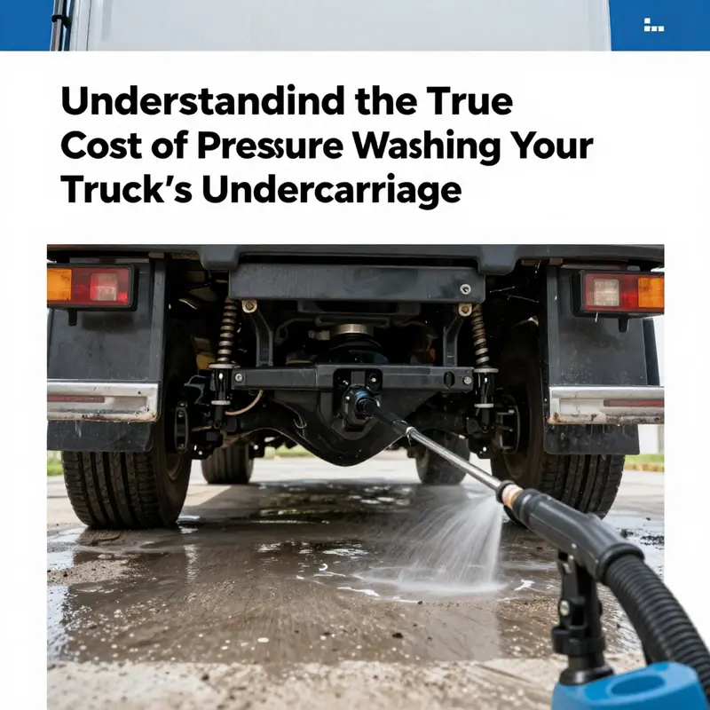 Illustration of a truck undercarriage undergoing high-pressure cleaning, highlighting cost factors involved.