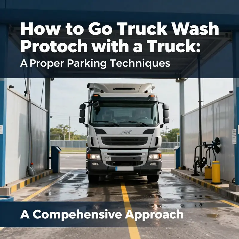 A semi-truck checks for compatibility signs at a car wash facility.
