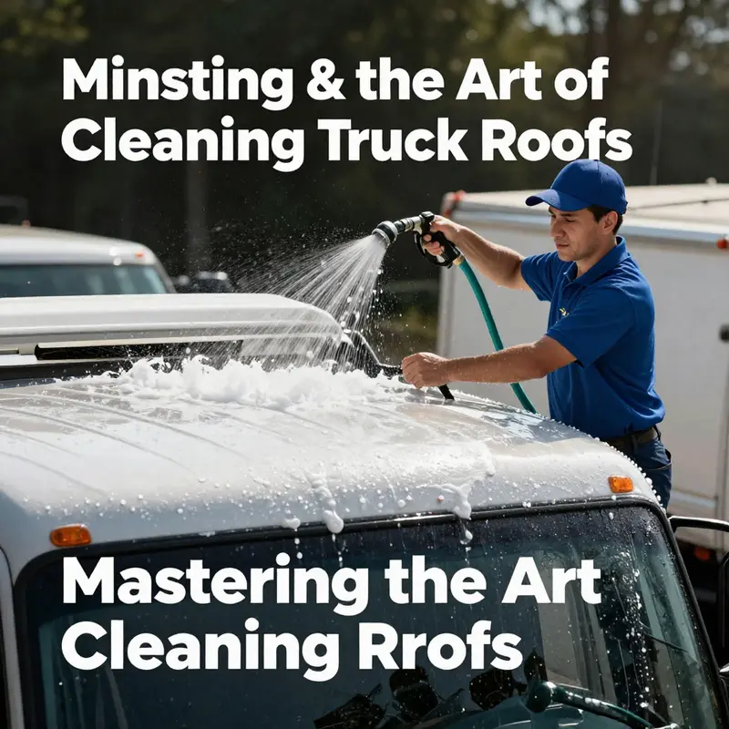Preparation steps involving dust removal from the truck roof before washing.