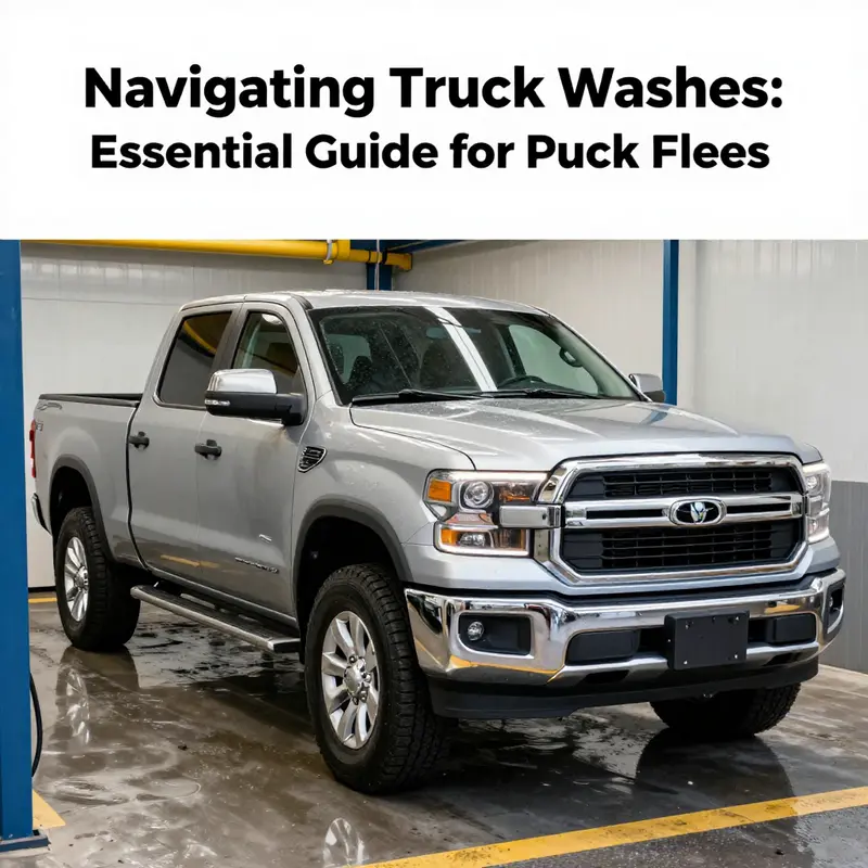 A vinyl-wrapped pickup truck being carefully assessed in a sophisticated car wash facility.