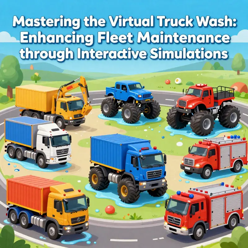 A vibrant selection of truck types in a virtual washing game.