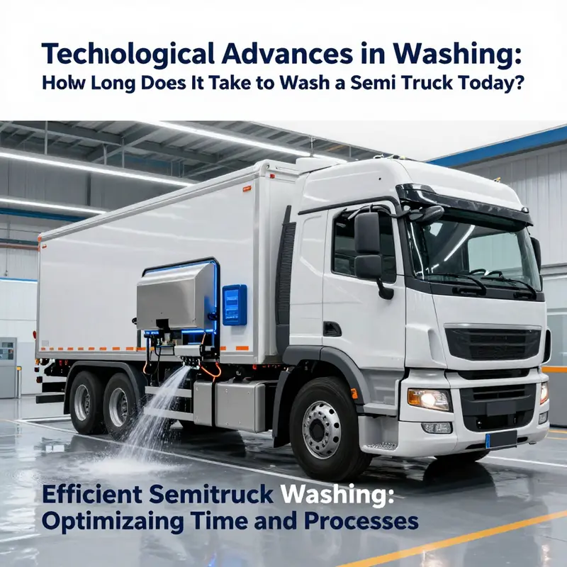 An automated truck wash system efficiently cleaning a semi truck.