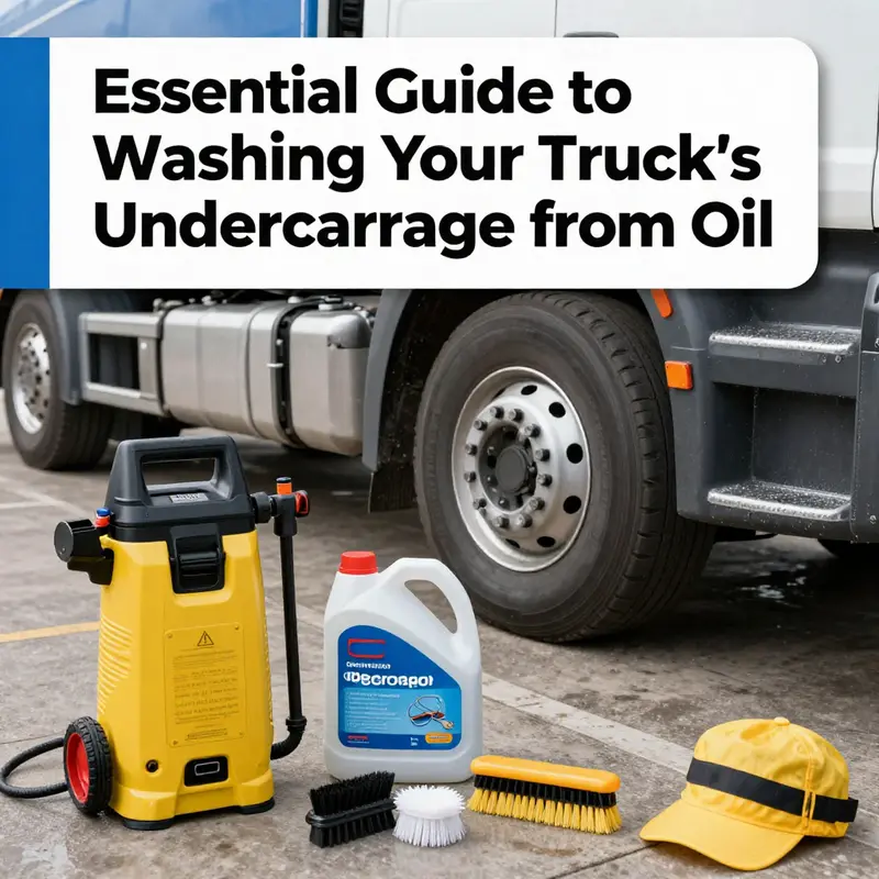 Essential tools and safety gear for washing your truck’s undercarriage from oil.