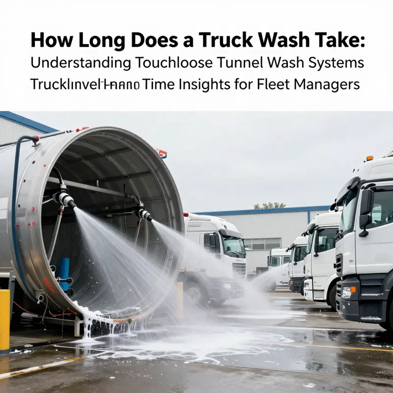 An automated touchless truck wash system efficiently cleaning multiple vehicles.
