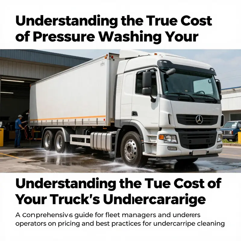 Truck undergoing pressure washing in a service facility, highlighting the comprehensive cleaning process.