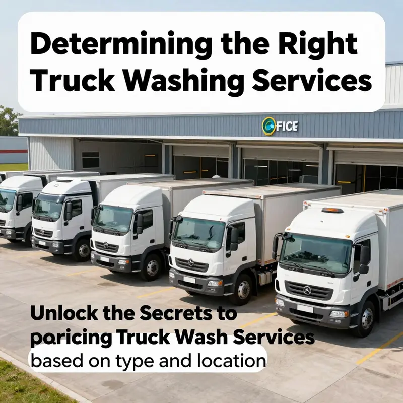 A fleet of trucks parked in front of a truck wash facility, representing a variety of washing services.