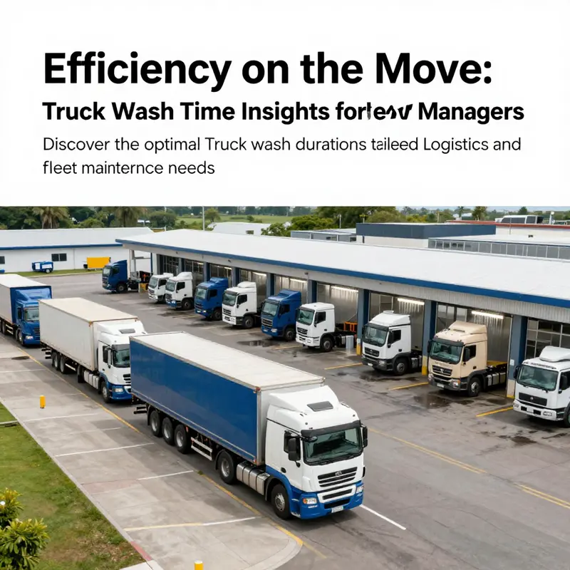 A busy truck wash facility with multiple trucks undergoing various washing processes.
