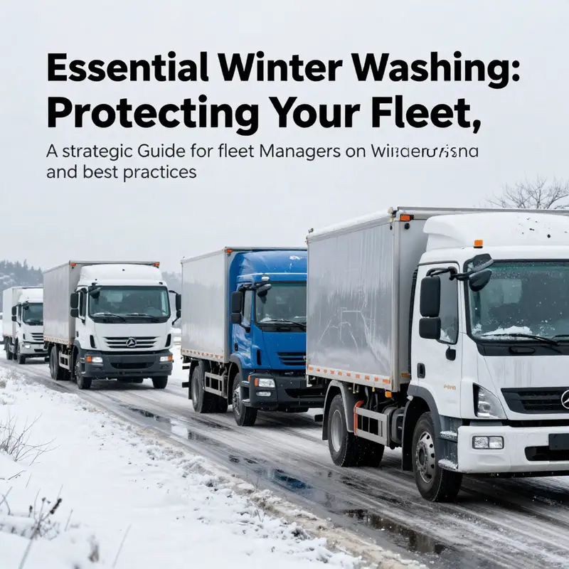 A lineup of trucks facing winter conditions, illustrating the need for regular washing to prevent damage.