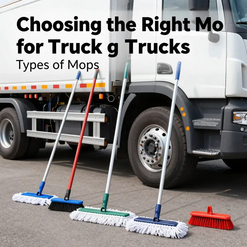 Different types of extendable mops ideal for washing trucks.