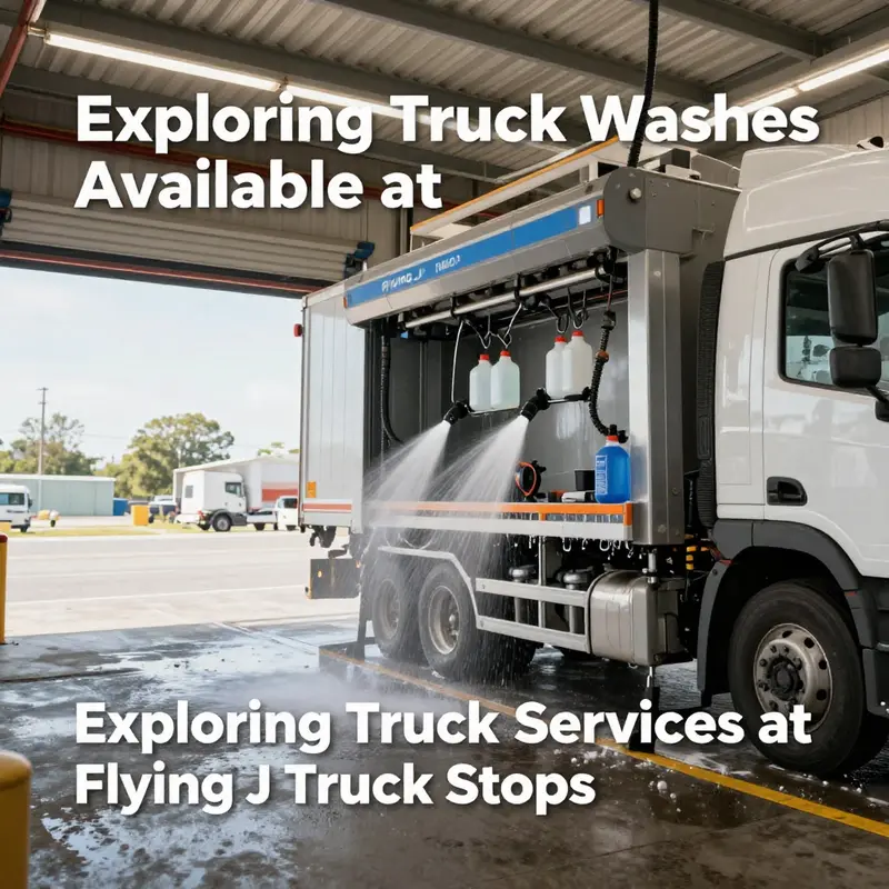 A modern truck wash facility at Flying J Truck Stop, equipped to handle multiple vehicles simultaneously.