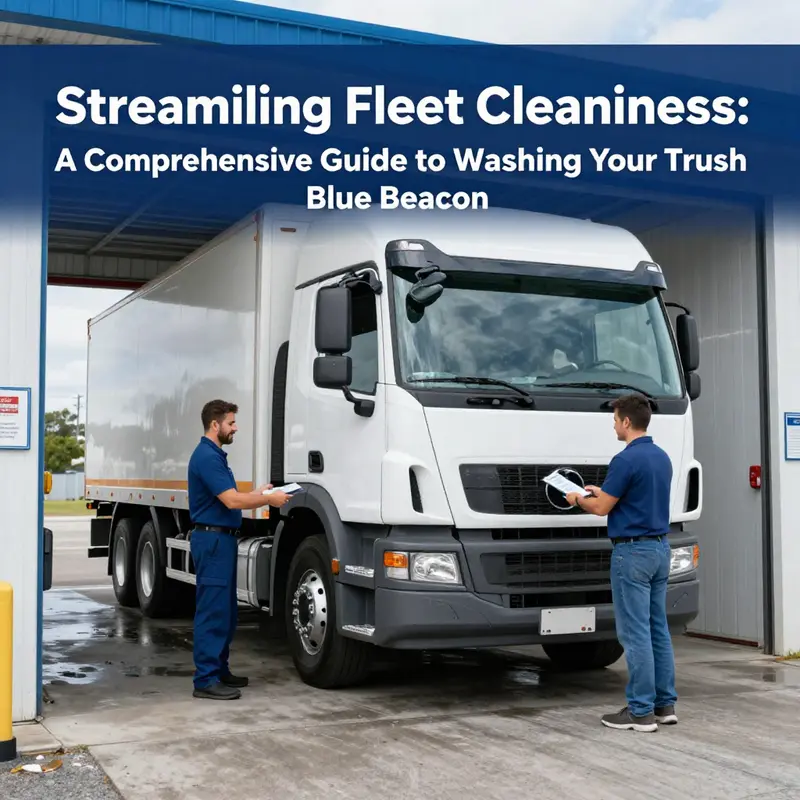 A truck being washed at a Blue Beacon facility, highlighting the efficiency of the automated system.