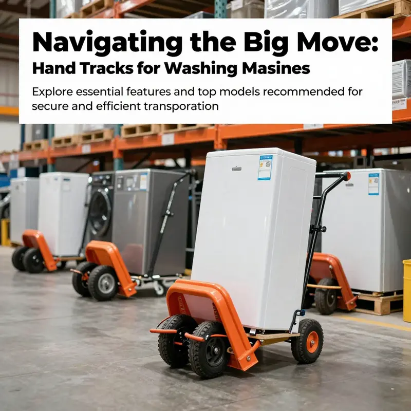Heavy-duty hand trucks actively moving large appliances in a busy warehouse, showcasing logistics in action.
