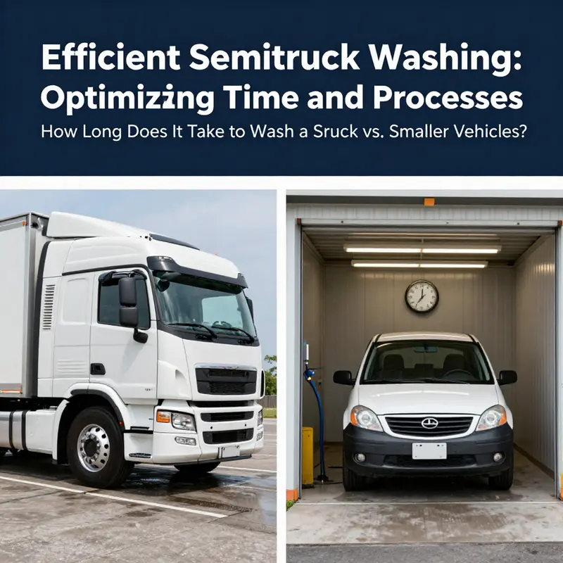An automated truck wash system efficiently cleaning a semi truck.