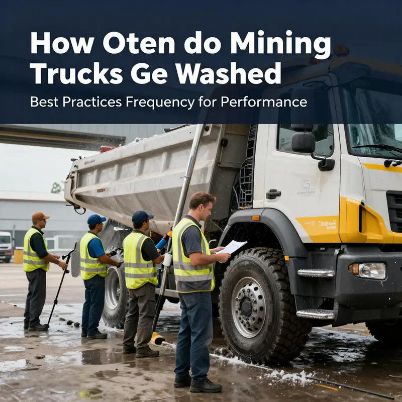 Mining truck undergoing cleaning, highlighting the necessity of washing frequency related to environmental conditions.