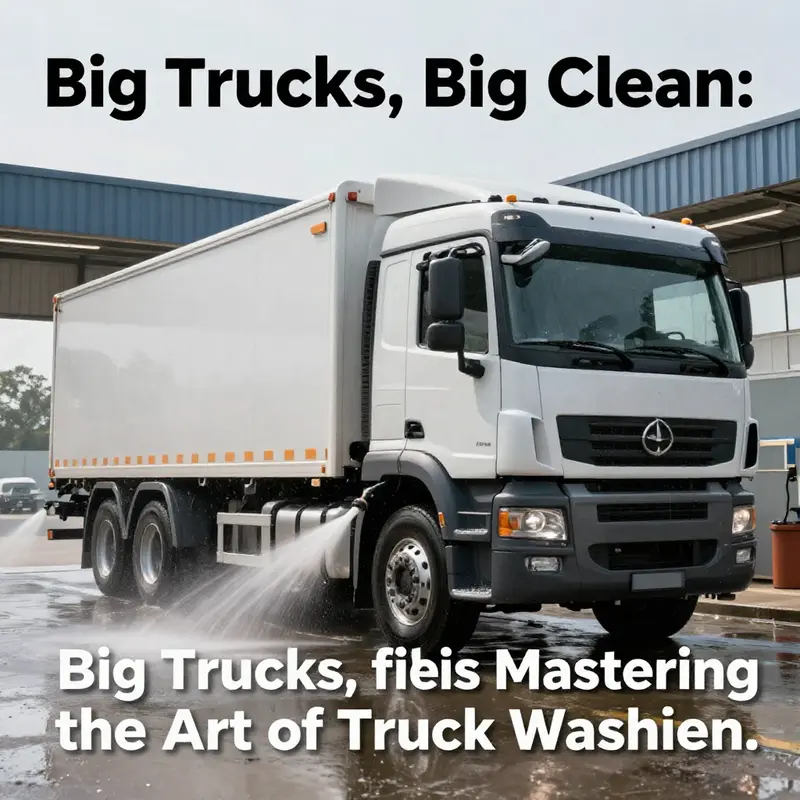 A big truck undergoing a professional wash at a car wash facility, illustrating the importance of cleanliness in vehicle maintenance.