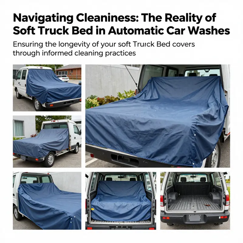 Visual guide contrasting poor and proper cleaning methods for soft truck bed covers.