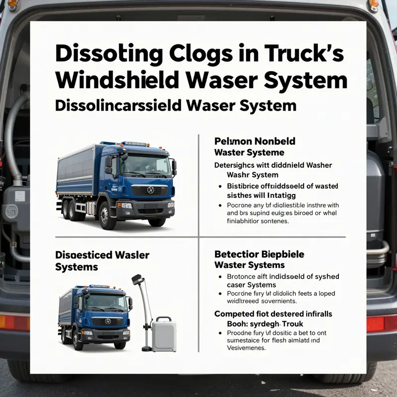 Step-by-step process of unclogging a truck’s windshield washer system.