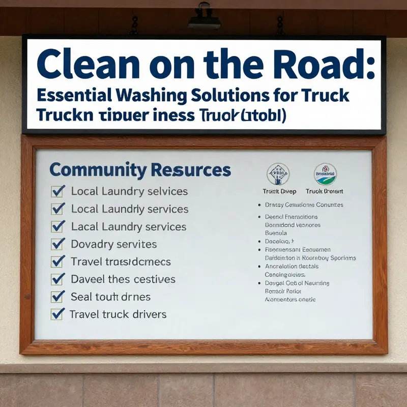 A truck driver efficiently using laundry machines at a truck stop, demonstrating the convenience of roadside washing facilities.