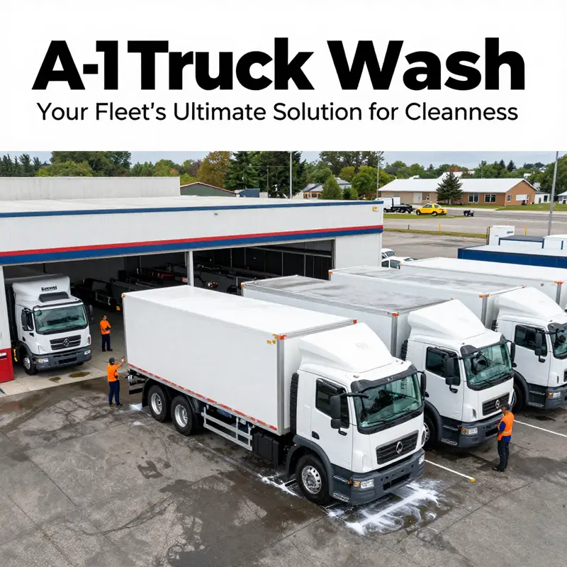 A wide view of the A-1 Truck Wash operations showcasing trucks being serviced.