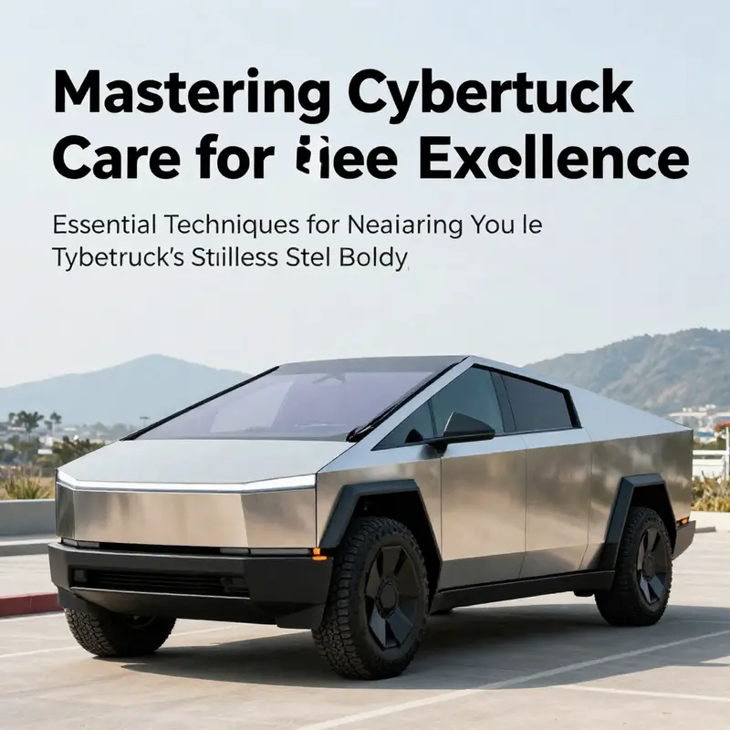 A Tesla Cybertruck displayed in an outdoor setting, emphasizing its modern design.