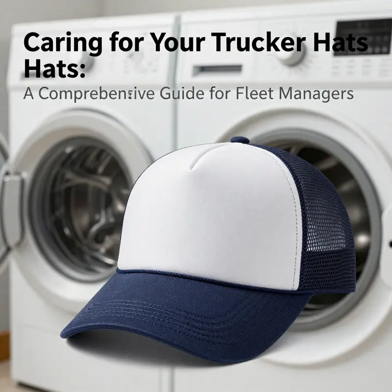 A trucker hat and a washing machine, representing proper care for work gear.