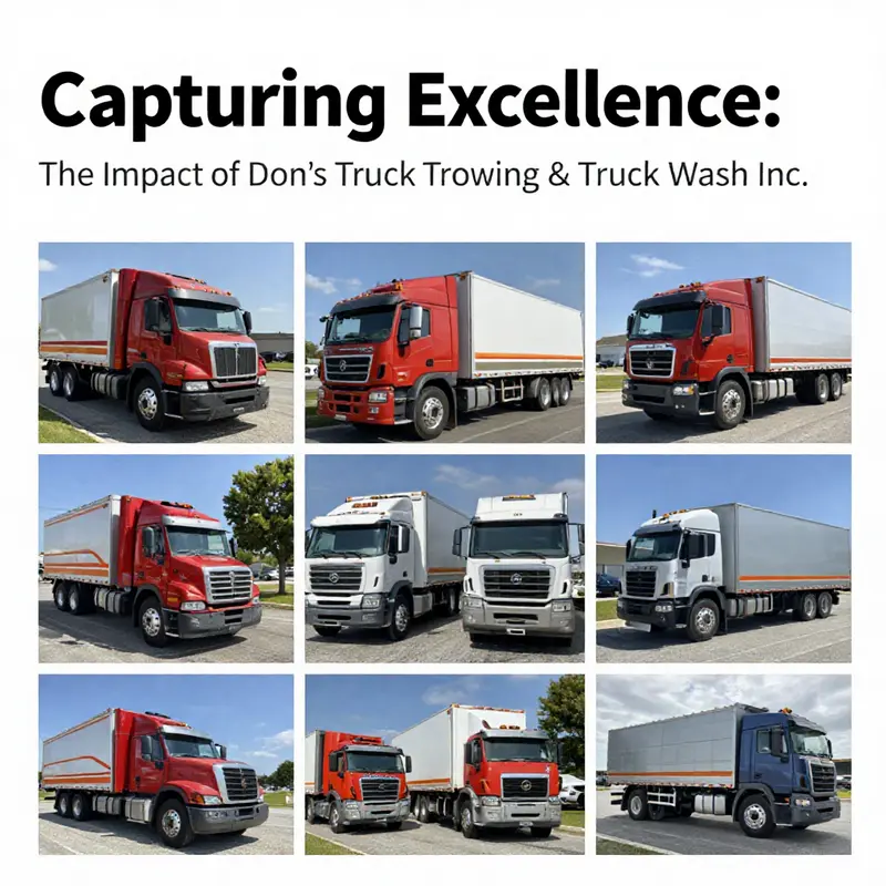 A collage of various customer-uploaded photos showing trucks and operations at Don's Truck Towing, highlighting service quality.