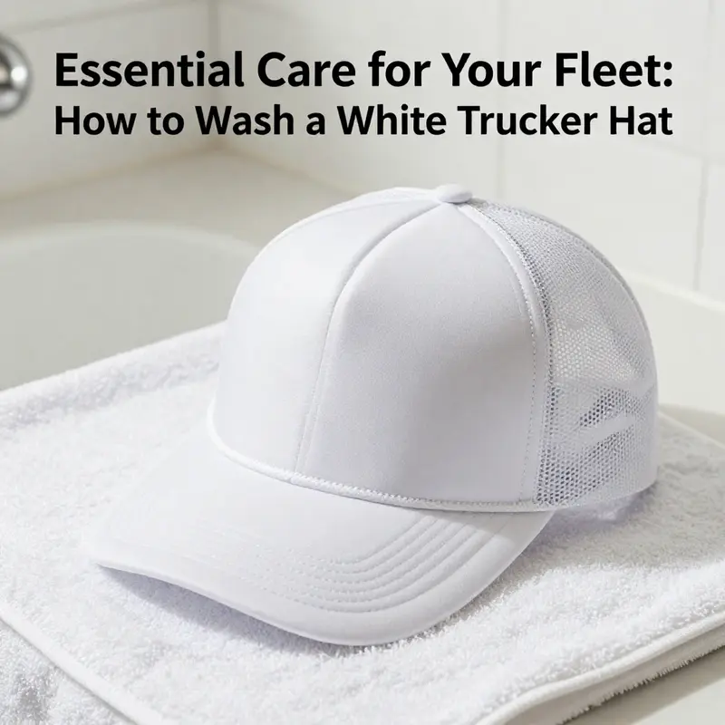 Preparing for washing a white trucker hat with essential materials.