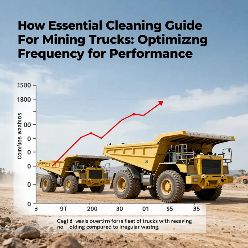Mining truck undergoing cleaning, highlighting the necessity of washing frequency related to environmental conditions.