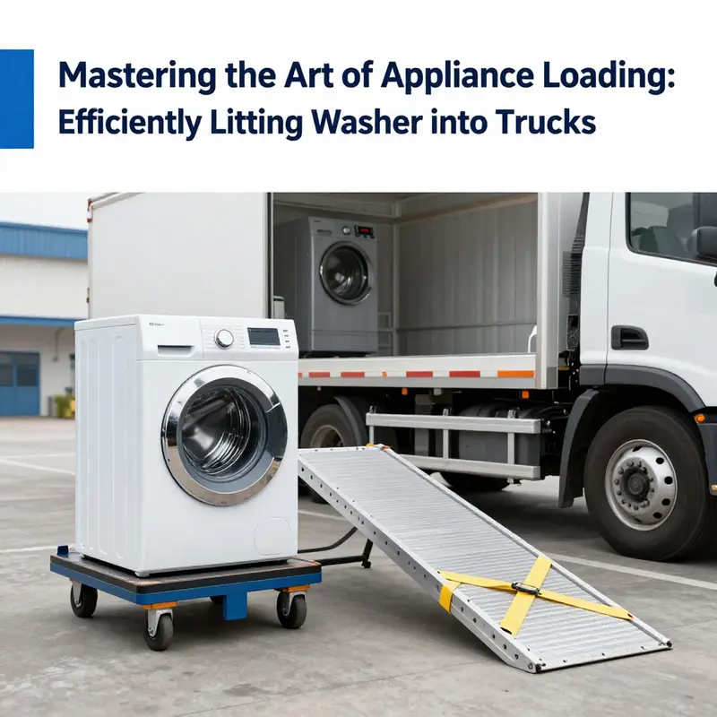 Professionals demonstrate proper lifting techniques while loading a washer onto a truck.