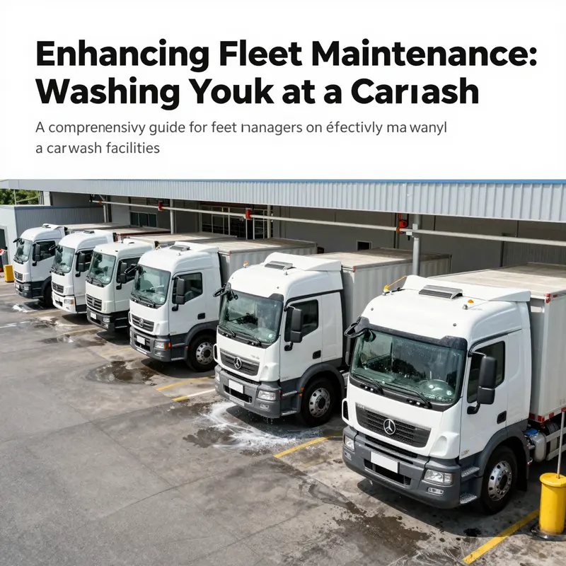 A wide-angle view of multiple trucks being washed simultaneously at a busy carwash.