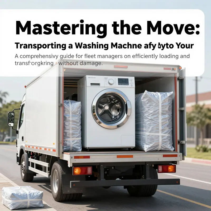 A fleet truck loaded with a securely protected washing machine, ready for safe transport.