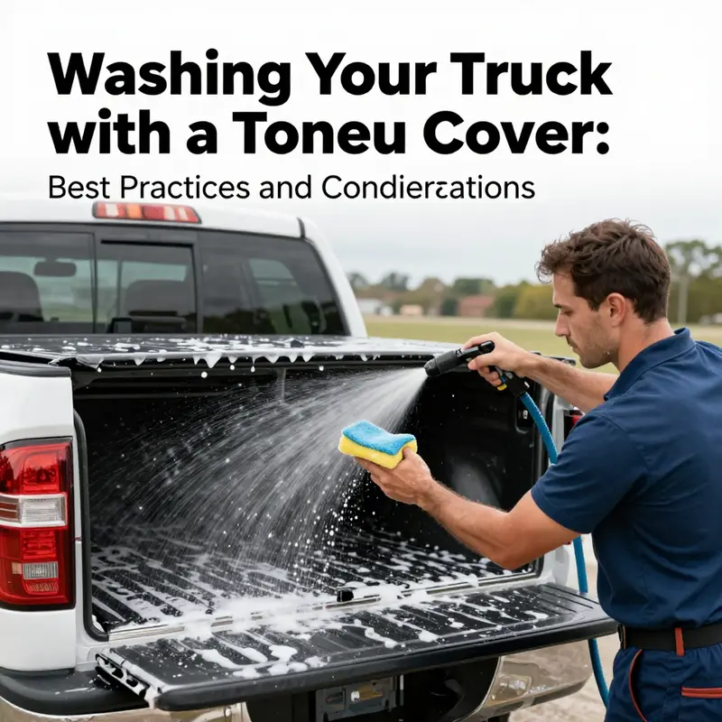 A fleet manager applying gentle washing techniques to maintain the integrity of a truck with a tonneau cover.