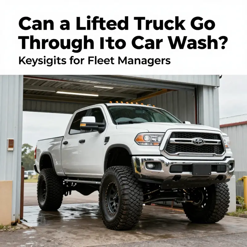 A lifted truck approaches a car wash designed for high-clearance vehicles.