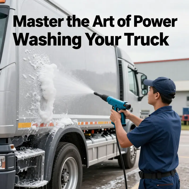 An organized preparation area for power washing a truck.