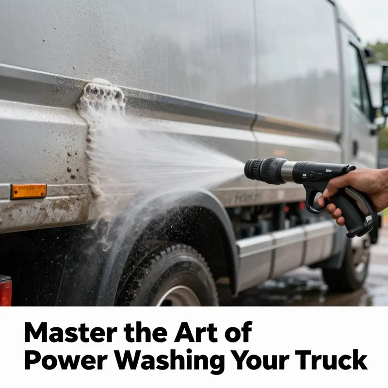 An organized preparation area for power washing a truck.