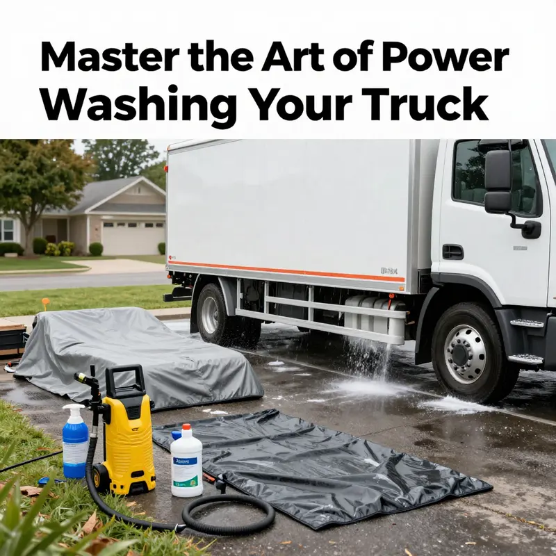 An organized preparation area for power washing a truck.
