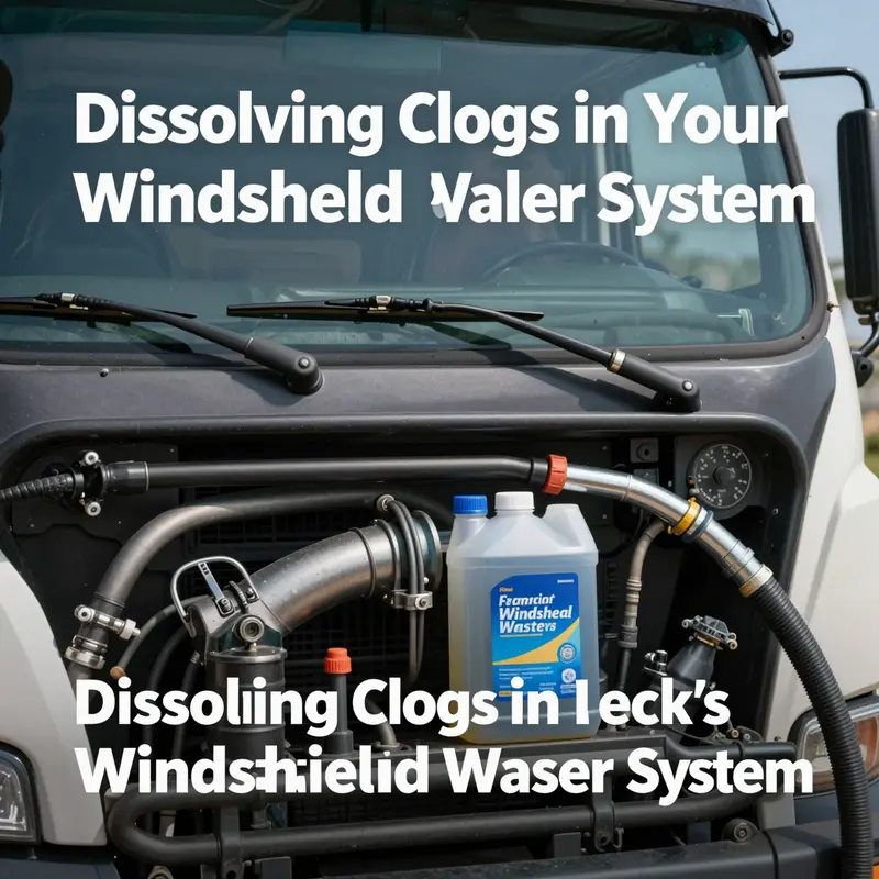 Step-by-step process of unclogging a truck’s windshield washer system.