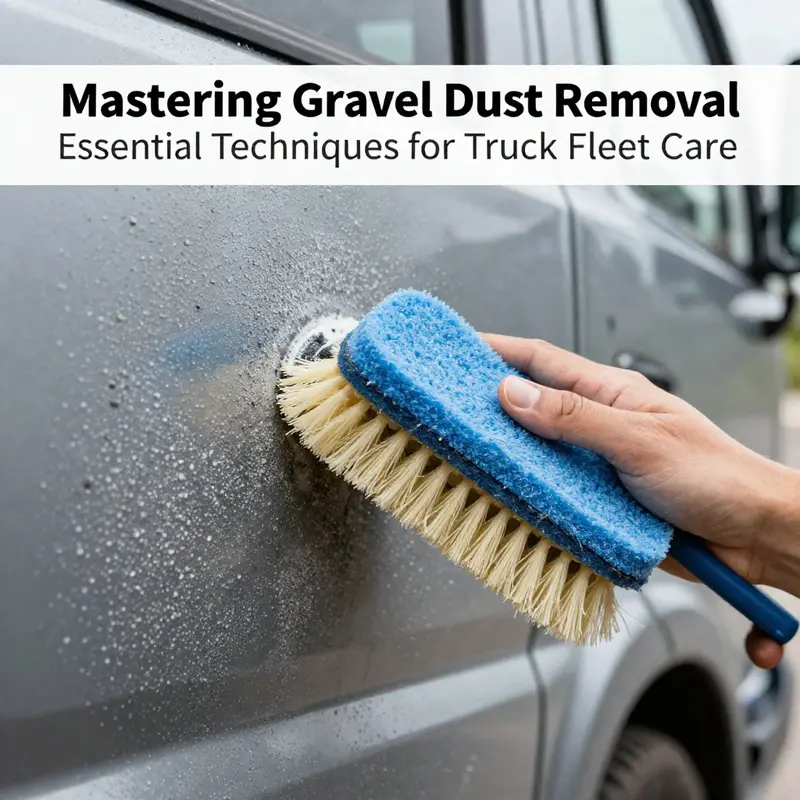 A fleet manager demonstrates effective pre-rinsing techniques to remove gravel dust before washing.