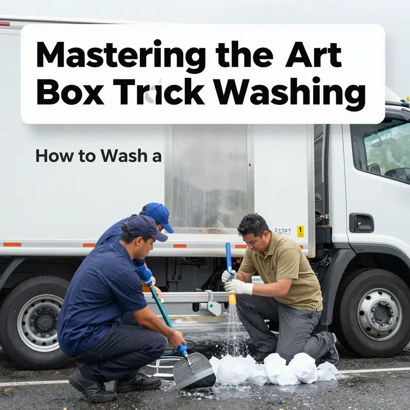 Organized washing station demonstrating essential tools and setup for box truck maintenance.