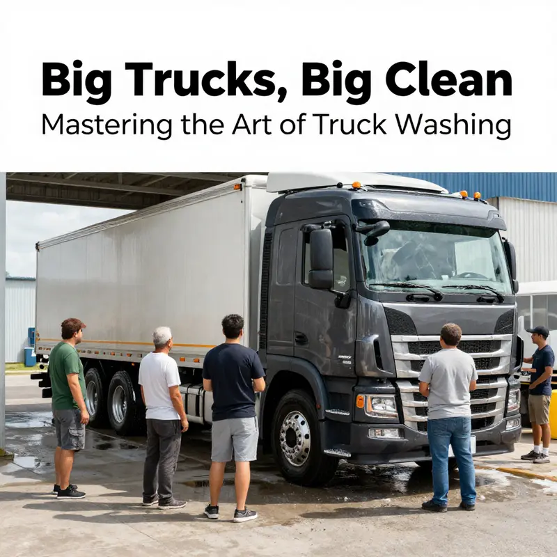 A professional truck wash facility utilizing advanced operational techniques to clean large vehicles.