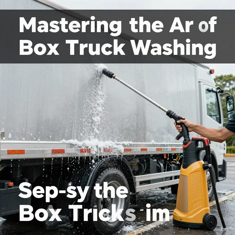 Organized washing station demonstrating essential tools and setup for box truck maintenance.
