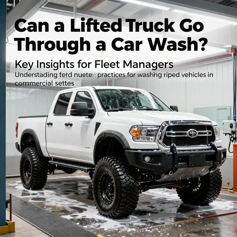 A lifted truck undergoing a wash in an advanced car wash environment.