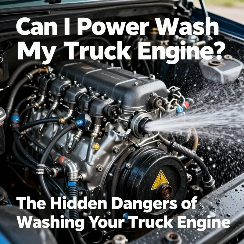 Dangers of power washing truck engines: highlighting vulnerable components.