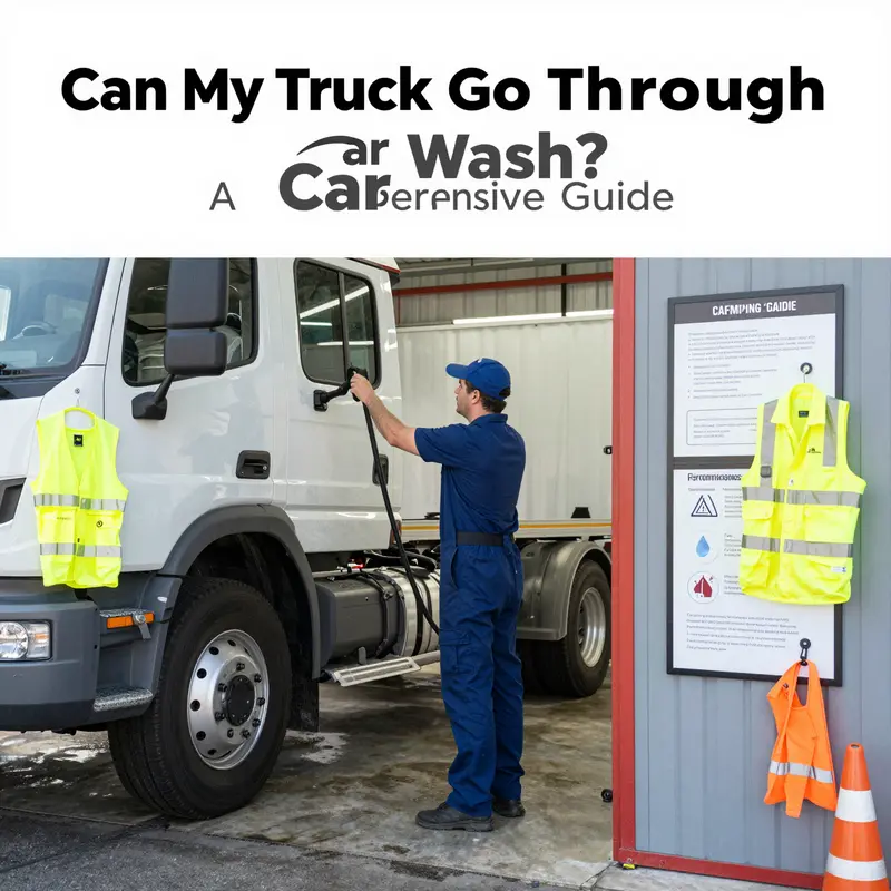 A compatibility assessment of a truck entering a car wash with size restrictions clearly marked.