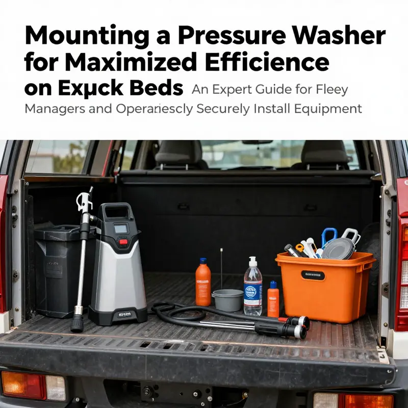A truck bed with a mounted pressure washer, prepared for efficient operations.