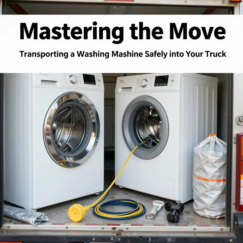 Preparation for washing machine transport includes disconnecting, drying, and securing appliance parts.